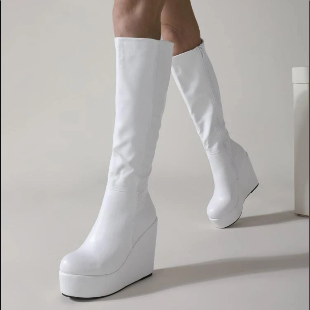 White platform wedge boots vintage style 90s